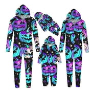 Miqool Family Matching Halloween Onesie Pajamas, Funny Printed One-Piece Zipper Hooded Pjs Soft Sleepwear Halloween Cosplay Costume for Men/Women/Kids/Couples